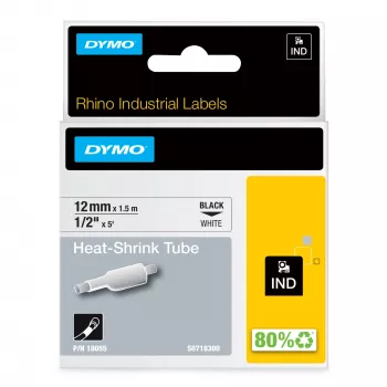 DYMO Rhino Industrial kahanevad kaablisildi torud | 12 mm x 1,5 m | must trükk valgel | Rhino sildimasinatele