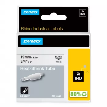 DYMO Rhino tööstuslikud kahaneva isolatsiooniga kaablisildi torud | 19 mm x 1,5 m | Must trükk valgel | Iseliimuv | Rhino sildimasinatele