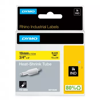 DYMO Rhino Industrial Heat-Shrink kaabel Label Tubes | 19 mm x 1,5 m | Must trükk kollasel | Rhino märgistajatele