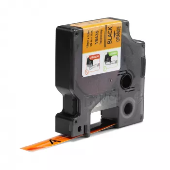 DYMO Rhino tööstuslikud vinüülsildid | 12 mm x 5,5 m | Must trükk oranžil | Isekleepuvad | Rhino ja LabelManager siltide valmistajatele