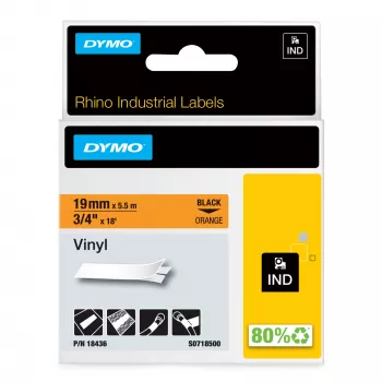 DYMO Rhino tööstuslikud vinüülsildid | 19 mm x 5,5 m | Must trükk oranžil | Isekleepuvad | Rhino ja LabelManager siltide valmistajatele