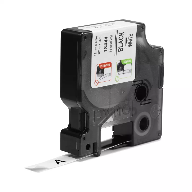 DYMO Rhino tööstuslikud vinüülsildid | 12 mm x 5,5 m | Must trükk valgel | Iseliimuv | Rhino ja LabelManager sildivalmistajatele
