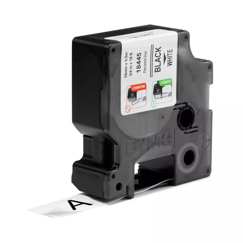DYMO Rhino tööstuslikud vinüülsildid | 19 mm x 5,5 m | Must trükk valgel | Isekleepuv | Rhino ja LabelManager sildivalmistajatele