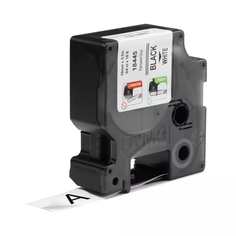 DYMO Rhino tööstuslikud vinüülsildid | 19 mm x 5,5 m | Must trükk valgel | Isekleepuv | Rhino ja LabelManager sildivalmistajatele