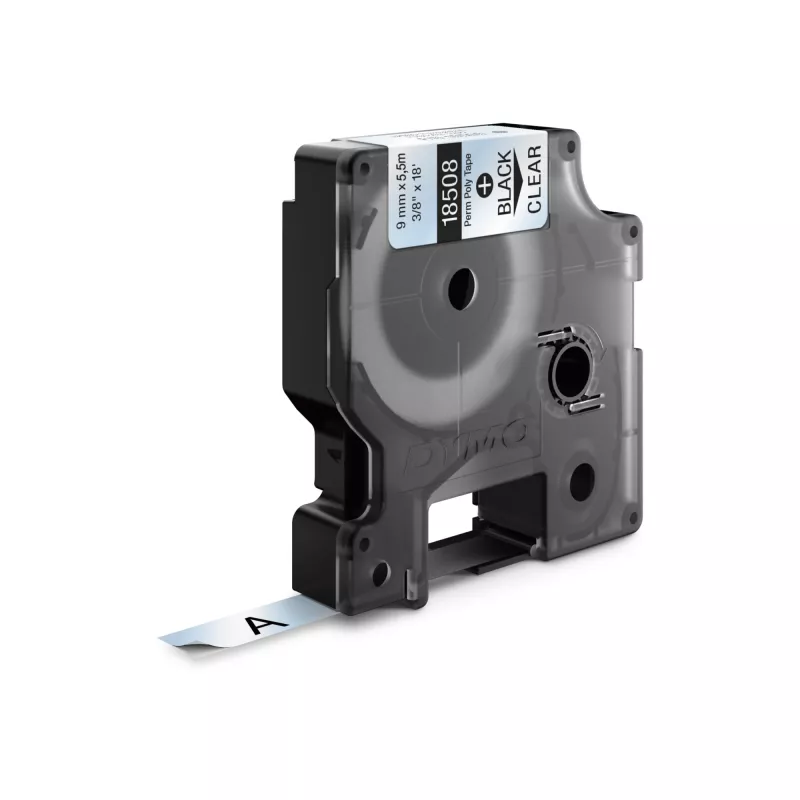 DYMO Rhino Industrial püsivad polüestersildid | 9 mm x 5,5 m | Must trükk läbipaistval | Isekleepuv | LabelManager & Rhino sildivalmistajatele