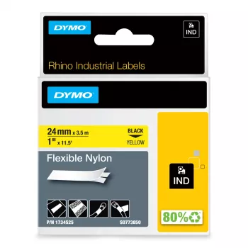 DYMO Rhino Industrial paindlikud nailonsildid | 24 mm x 3,5 m | must trükk kollasel | isekleepuv | Rhino & LabelManager sildivalmistajatele