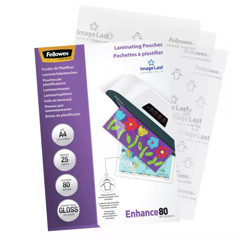 Fellowes ImageLast A4 80 Micron Lamineerimiskiletasku - 25 tk pakend, Läikiv, Läbipaistev, A4, 0,08 mm, 210 mm, 1 mm