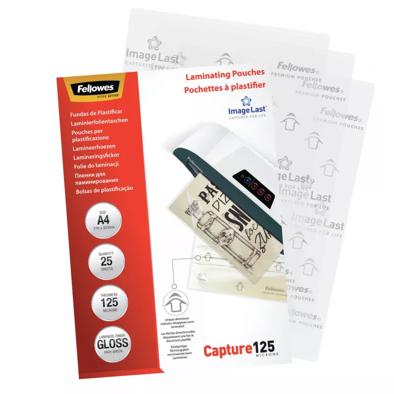 Fellowes ImageLast A4 125 Micron lamineerimistasku - 25 tk pakend, Läikiv, Läbipaistev, A4, 0,125 mm, 310 mm, 214 mm