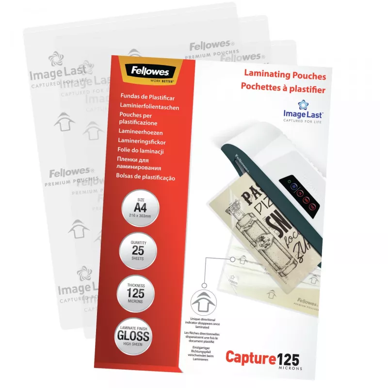 Fellowes ImageLast A4 125 Micron lamineerimistasku - 25 tk pakend, Läikiv, Läbipaistev, A4, 0,125 mm, 310 mm, 214 mm