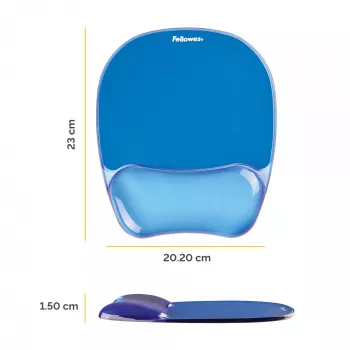 Fellowes'i hiiremati randmetugi - Crystals geelhiirematt libisemiskindla kummialusega - ergonoomiline hiirematt arvutile, sülearvutile, kodukontorisse - ühildub laser- ja optiliste hiirtega - sinine