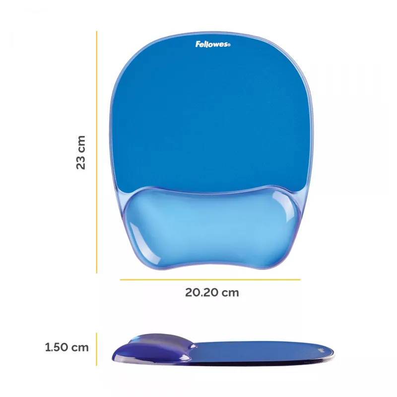 Fellowes'i hiiremati randmetugi - Crystals geelhiirematt libisemiskindla kummialusega - ergonoomiline hiirematt arvutile, sülearvutile, kodukontorisse - ühildub laser- ja optiliste hiirtega - sinine