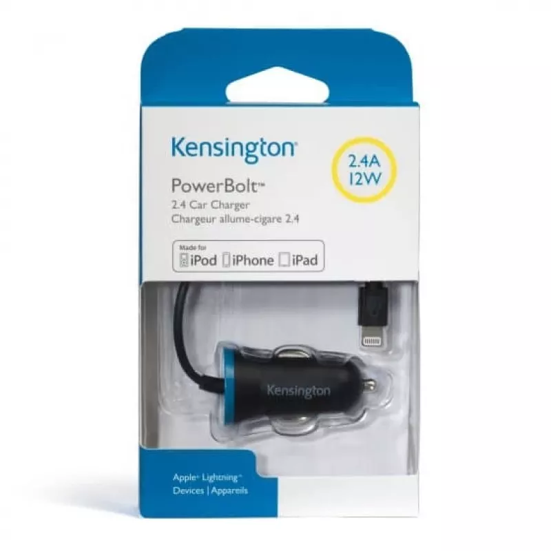 Kensington PowerBolt™ 2.4 autolaadija — Must, Auto, Sigaretisüütaja pesa, 1 m, Must