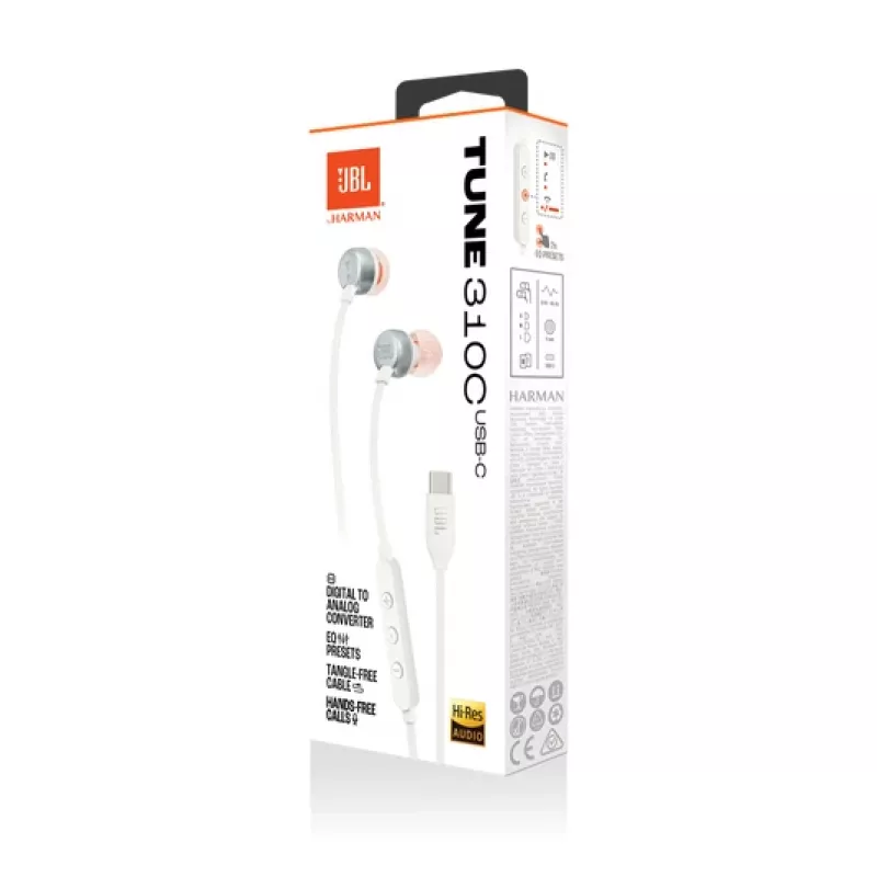 JBL Tune 310C peakomplekt juhtmega kõrvasisesed kõned/muusika USB USB-C valge