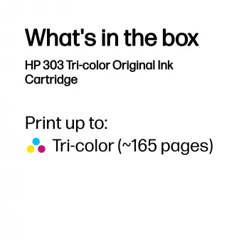 HP 303 kolmevärviline originaaltindikassett, standardmahutavus, tsüaan, magenta, kollane, värvainepõhine tint, 1 tk, 165 lehekülge, üksikpakend