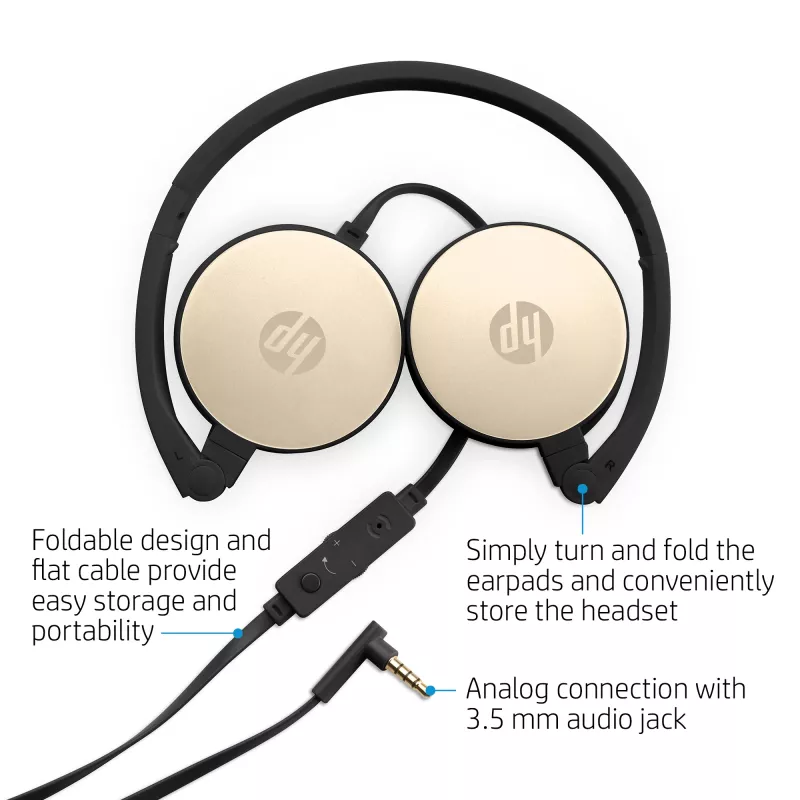HP Stereo Peakomplekt H2800 (must siidkullaga), juhtmega ühendus, kõned/muusika, 125 g, peakomplekt, must, kuldne