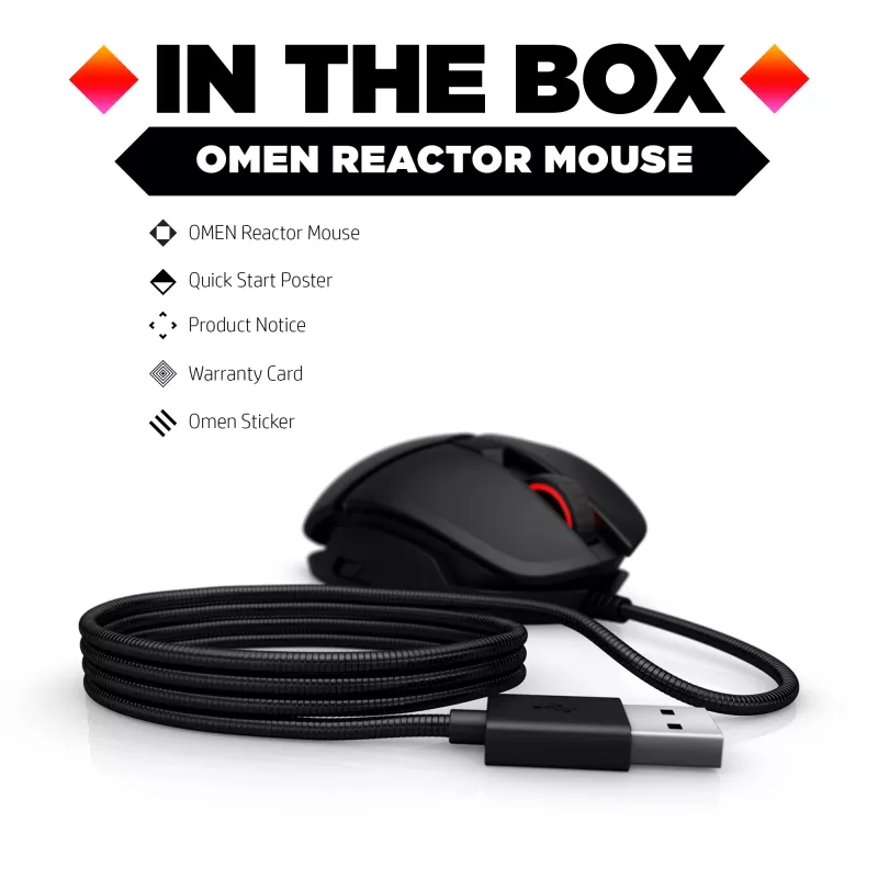 HP OMEN by Reactor hiir, paremakäeline, optiline, USB-tüüp-A, 16000 DPI, 0,2 ms, must