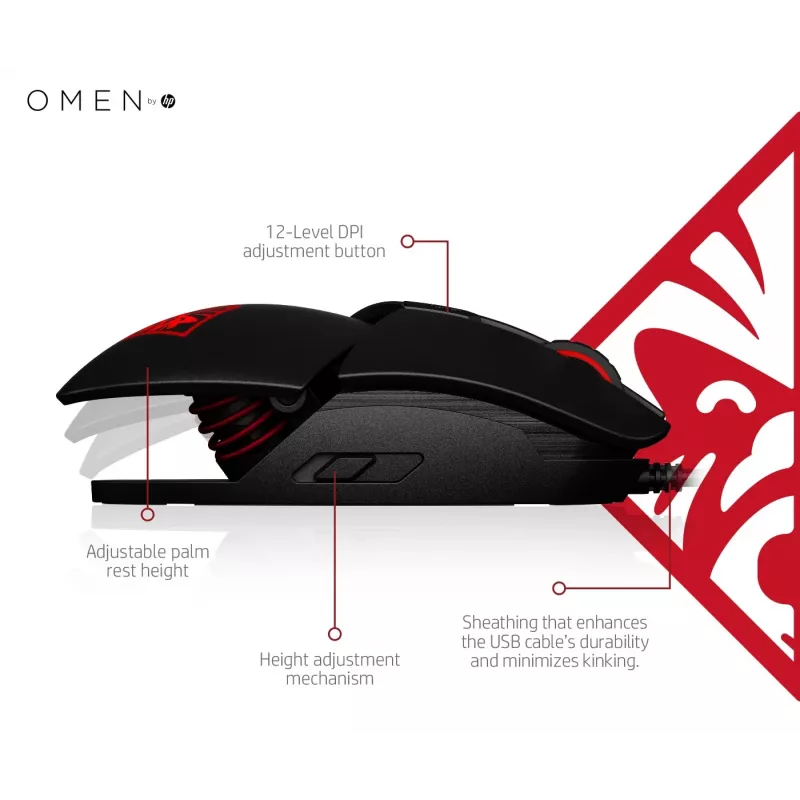 HP OMEN by Reactor hiir, paremakäeline, optiline, USB-tüüp-A, 16000 DPI, 0,2 ms, must
