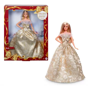 Barbie Signature 2025 pühadefiguur nukk, hooajaline kollektsionäär, blond hõbedase ja kuldse kleidiga