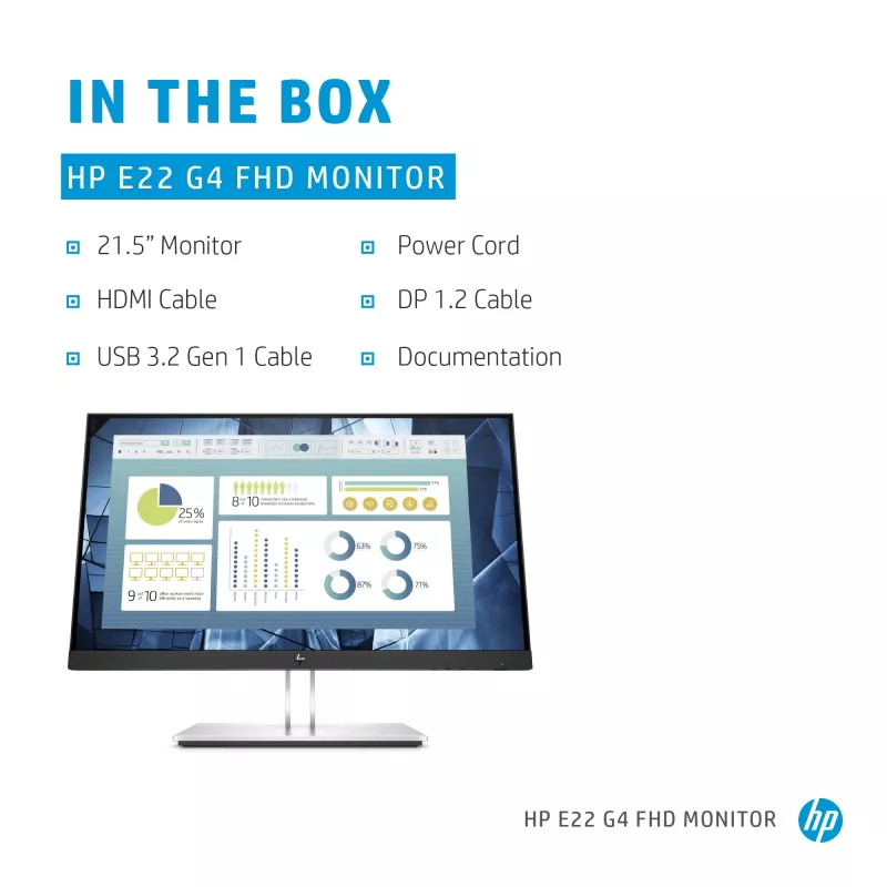 HP E-Series E22 G4 arvutimonitor 54,6 cm (21,5 tolli) 1920 x 1080 pikslit Full HD LCD Must, Hõbedane