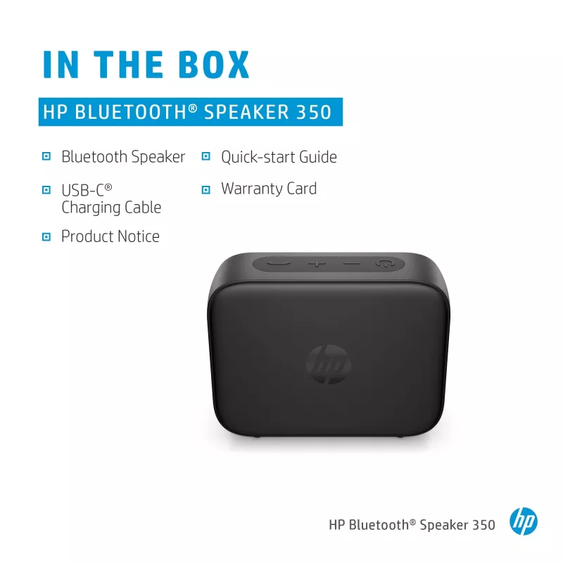 HP must Bluetooth-kõlar 350, juhtmevaba, USB USB-C, mono kaasaskantav kõlar, must, ristkülik, nupud