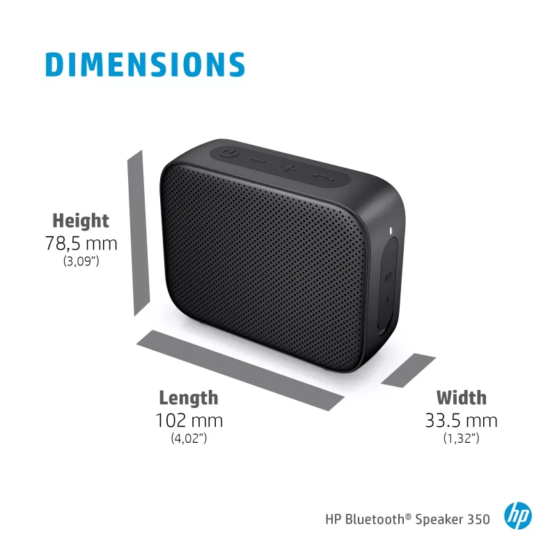 HP must Bluetooth-kõlar 350, juhtmevaba, USB USB-C, mono kaasaskantav kõlar, must, ristkülik, nupud