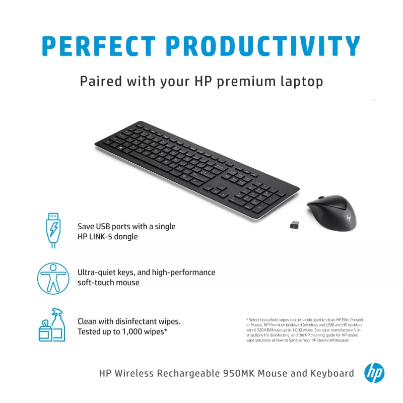 HP Wireless Rechargeable 950MK hiir and klaviatuur Full-size Wireless Mechanical