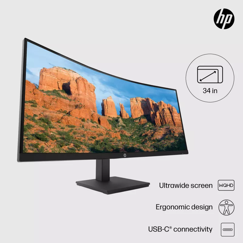HP P34hc G4 WQHD USB-C kumer monitor, 86,4 cm (34 tolli), 3440 x 1440 pikslit, Wide Quad HD, LCD, 5 ms, must