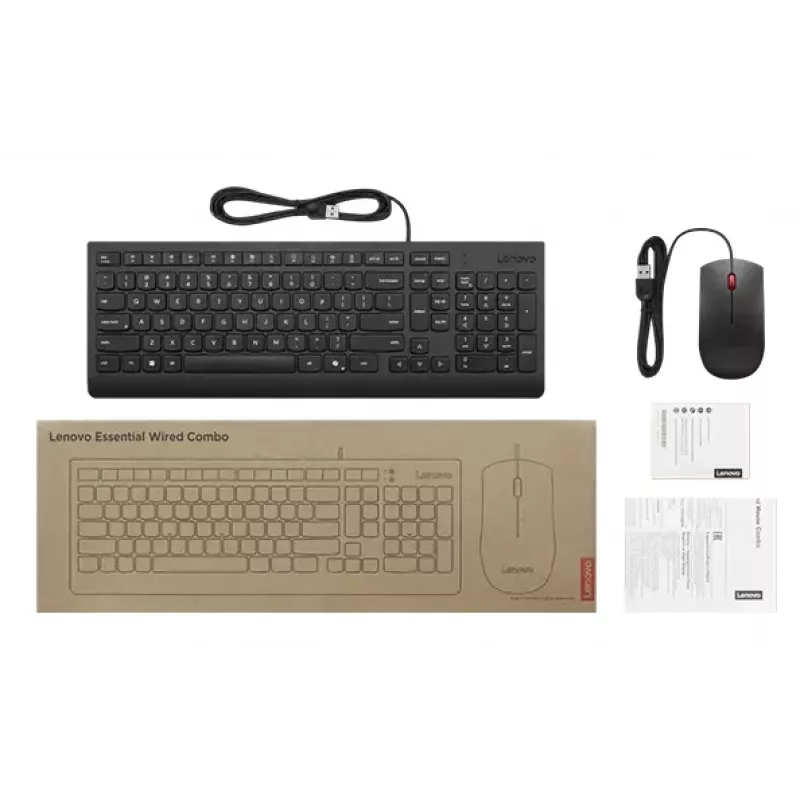 Juhtmega täissuuruses USB-klaviatuuri ja hiire komplekt Lenovo 4X31R64409 — 100% paigutus, 1,8 m kaabel, must, taani