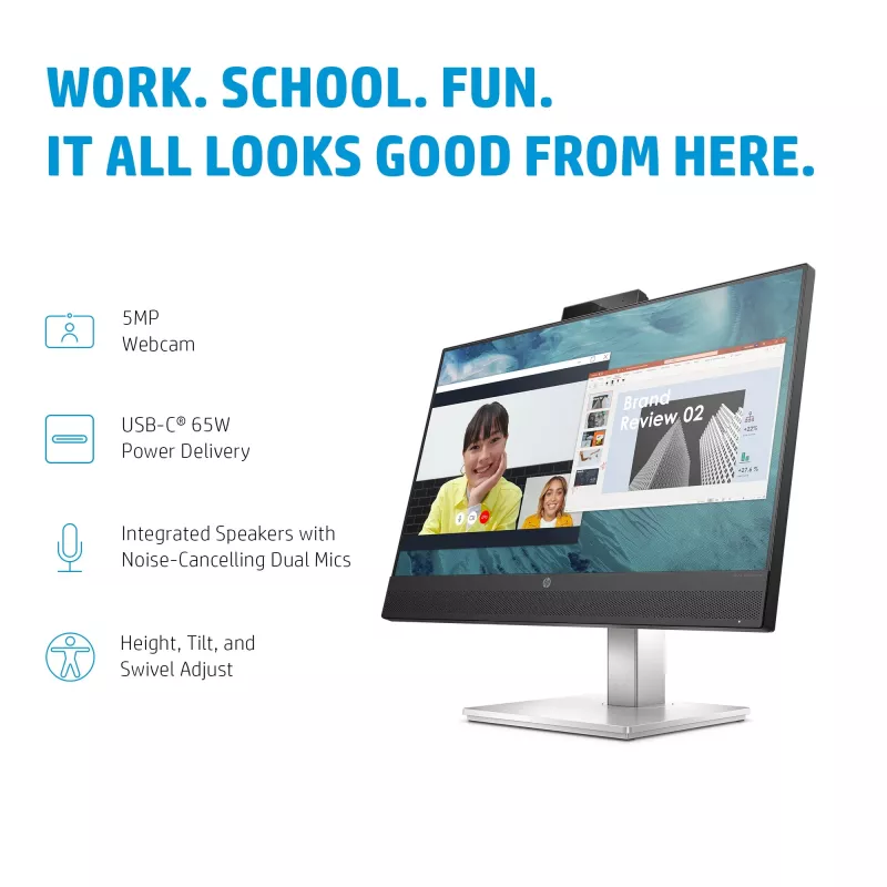 HP E24m G4 FHD USB-C konverentsimonitor, 60,5 cm (23,8 tolli), 1920 x 1080 pikslit, Full HD, LCD, 5 ms, must, hõbedane