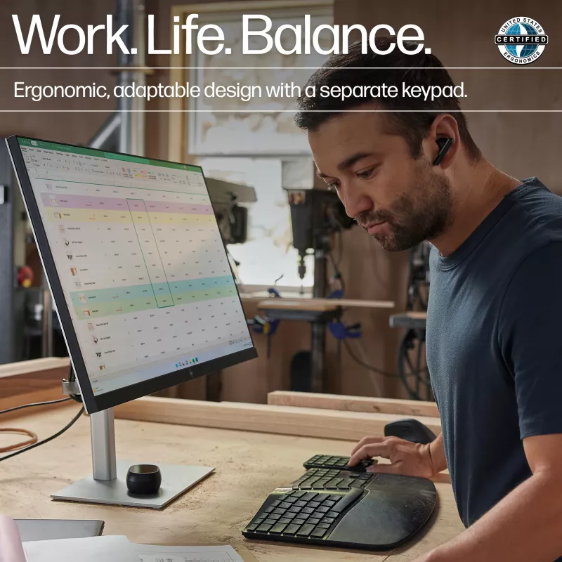 HP 965 Ergonomic traadita klaviatuur, täissuuruses (100%), traadita, RF traadita + Bluetooth, membraan, must