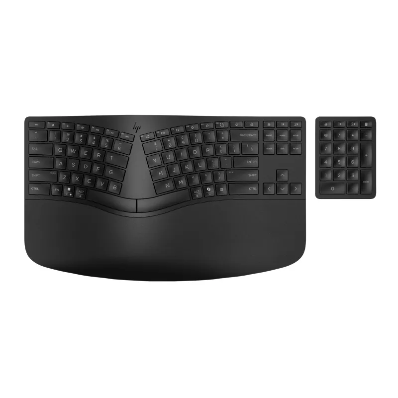 HP 965 Ergonomic traadita klaviatuur, täissuuruses (100%), traadita, RF traadita + Bluetooth, membraan, must