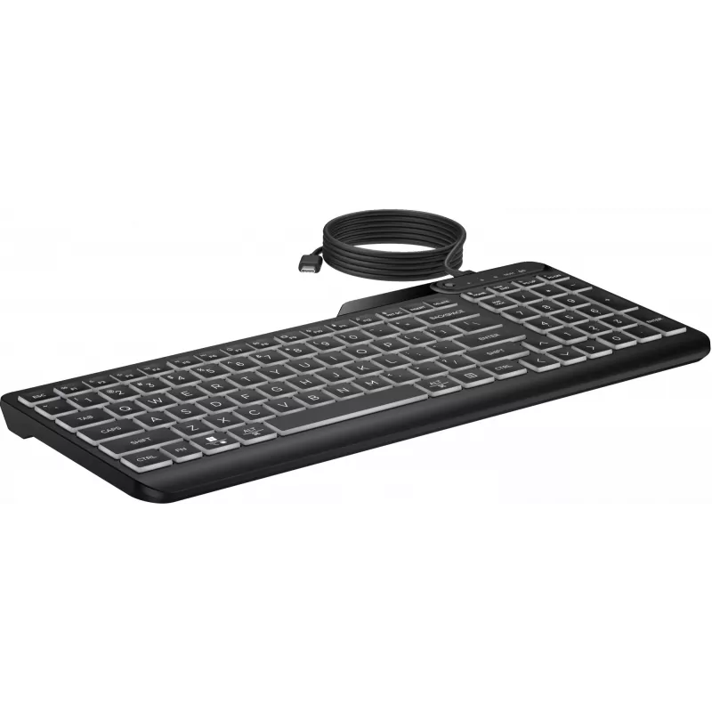 HP 405 mitme seadme jaoks taustvalgustusega juhtmega klaviatuur, täissuuruses (100%), juhtmega, USB, membraan, must