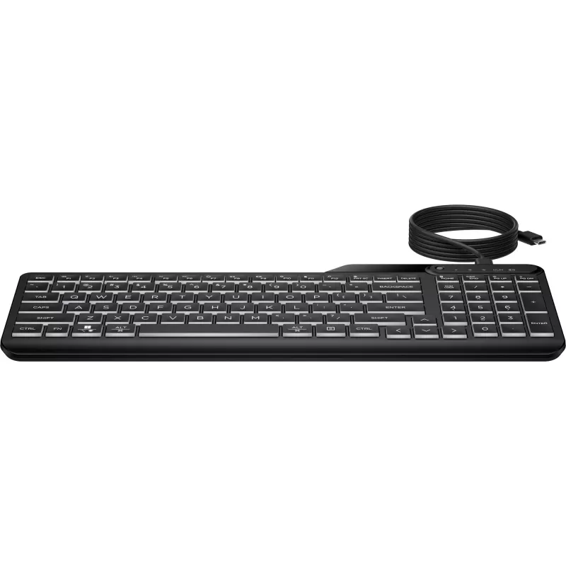 HP 405 mitme seadme jaoks taustvalgustusega juhtmega klaviatuur, täissuuruses (100%), juhtmega, USB, membraan, must