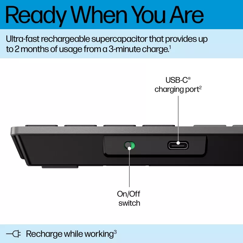 HP 720 mitme seadme taaslaetav juhtmevaba klaviatuur, täissuuruses (100%), juhtmevaba, USB + Bluetooth, mehaaniline, QWERTY, must