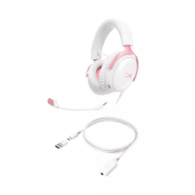 HyperX Cloud III – mänguri peakomplekt (valge/roosa)