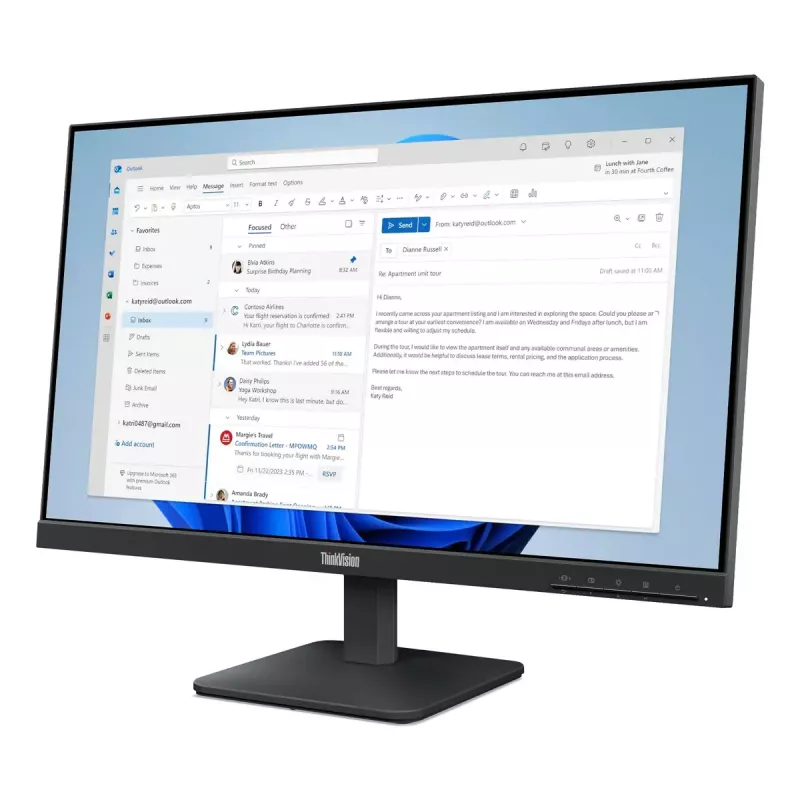 24-tolline Lenovo ThinkVision S24-4e LED IPS monitor, 1920x1080 Full HD, 6 ms, 178° vaatenurgad, VESA, must