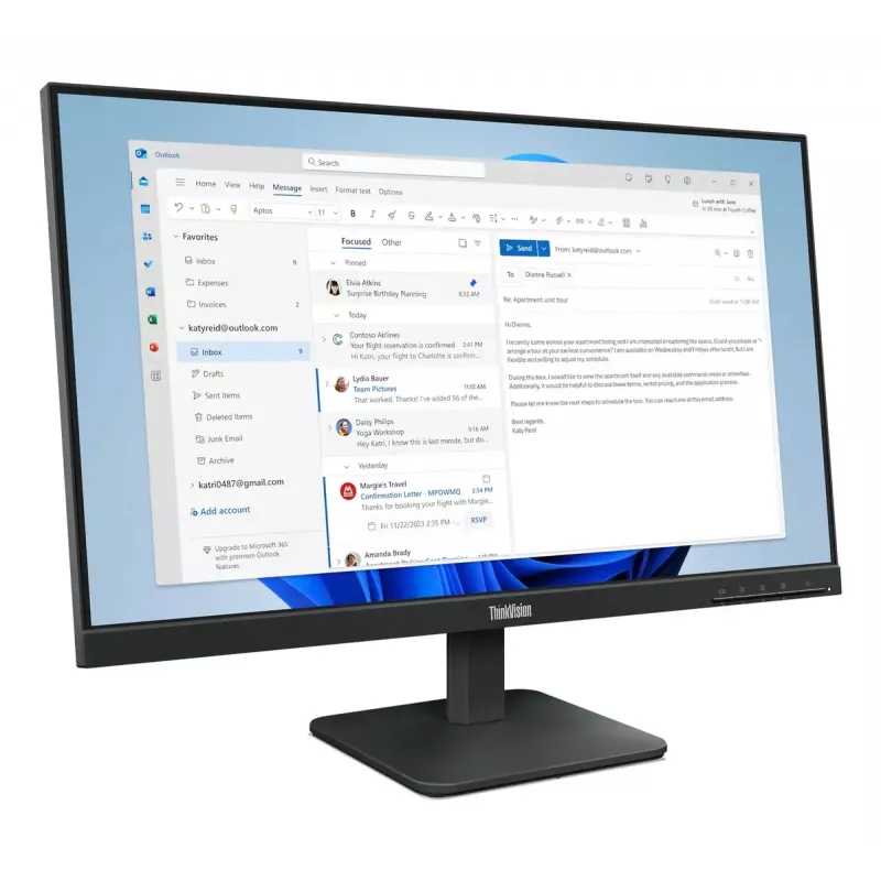 24-tolline Lenovo ThinkVision S24-4e LED IPS monitor, 1920x1080 Full HD, 6 ms, 178° vaatenurgad, VESA, must