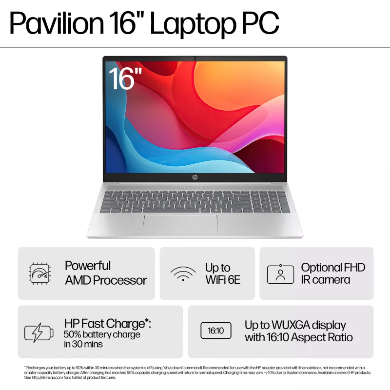 HP Pavilion 16-ag0009na AMD Ryzen™ 5 8540U sülearvuti 40,6 cm (16 tolli) puuteekraan 2K 8 GB LPDDR5-SDRAM Wi-Fi 6 (802.11ax) Windows 11 Home sinine (taastatud toode)