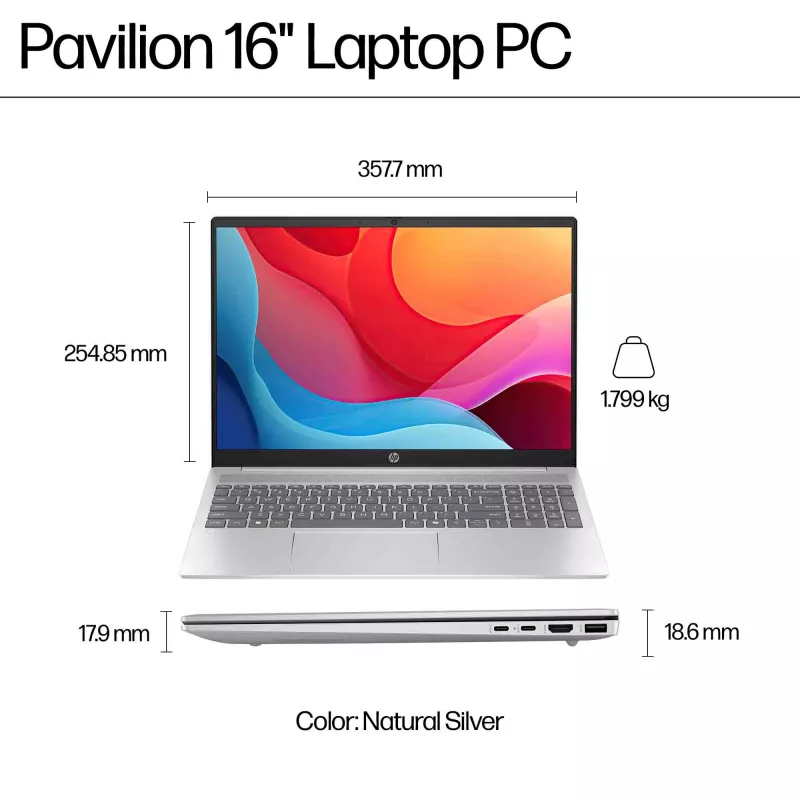 HP Pavilion 16-ag0009na AMD Ryzen™ 5 8540U sülearvuti 40,6 cm (16 tolli) puuteekraan 2K 8 GB LPDDR5-SDRAM Wi-Fi 6 (802.11ax) Windows 11 Home sinine (taastatud toode)