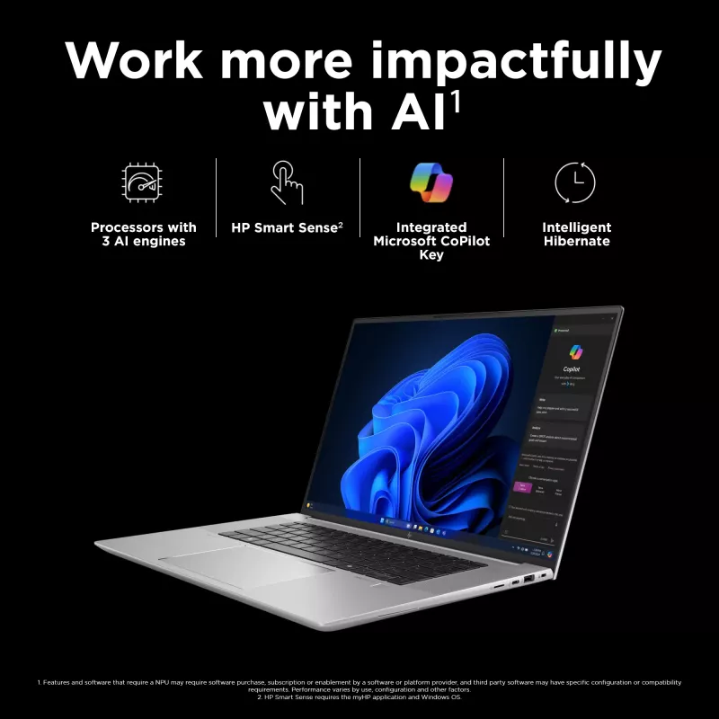 HP ZBook Studio G11 Intel Core Ultra 7 155H 40,6 cm (16 tolli) WUXGA 32 GB DDR5-SDRAM NVIDIA RTX 2000 Ada Wi-Fi 7 (802.11be) Windows 11 Pro AI-tööjaam, AI-arvuti