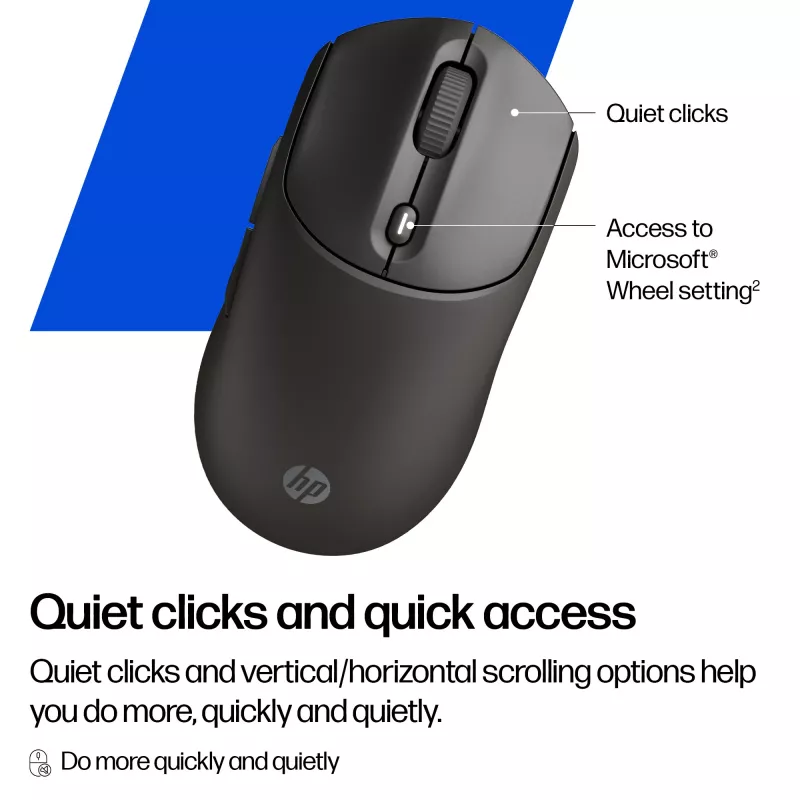 Juhtmevaba hiir HP 405 Quiet — mõlemakäeline, optiline 1200 DPI, RF Wireless + Bluetooth, 5 nuppu, patareitoide, must