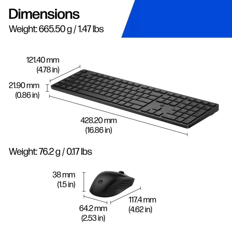 Klaviatuuri ja hiire komplekt HP 495C — täissuuruses juhtmevaba klaviatuur, mitme seadmega hiir, USB/RF/Bluetooth, must