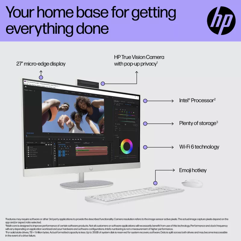HP All-in-One 27-cr0048na Intel® Core™ i7 i7-1355U 68.6 cm (27-tolline) 1920 x 1080 pikslit All-in-One PC 8 GB DDR4-SDRAM 1 TB SSD Windows 11 Home Wi-Fi 6 (802.11ax) Valge