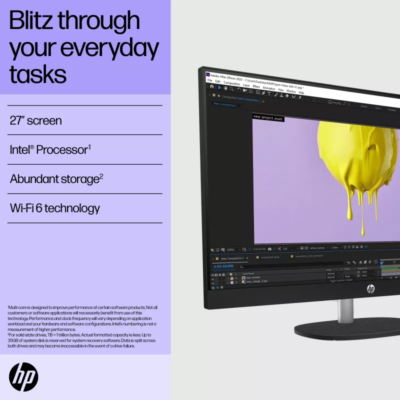 HP All-in-One 27-cr0048na Intel® Core™ i7 i7-1355U 68.6 cm (27-tolline) 1920 x 1080 pikslit All-in-One PC 8 GB DDR4-SDRAM 1 TB SSD Windows 11 Home Wi-Fi 6 (802.11ax) Valge