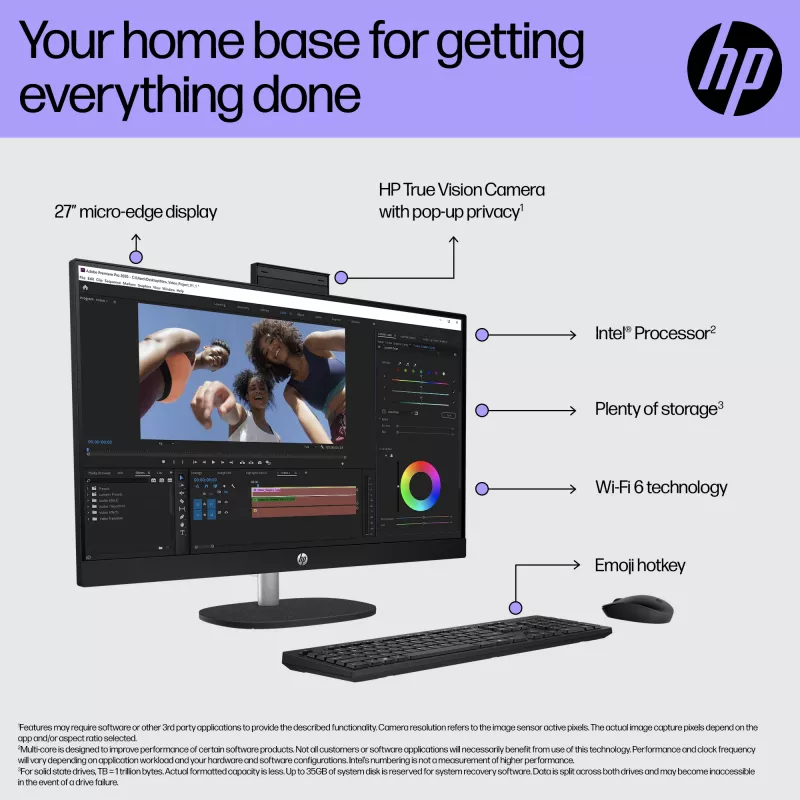 HP All-in-One 27-cr0048na Intel® Core™ i7 i7-1355U 68.6 cm (27-tolline) 1920 x 1080 pikslit All-in-One PC 8 GB DDR4-SDRAM 1 TB SSD Windows 11 Home Wi-Fi 6 (802.11ax) Valge