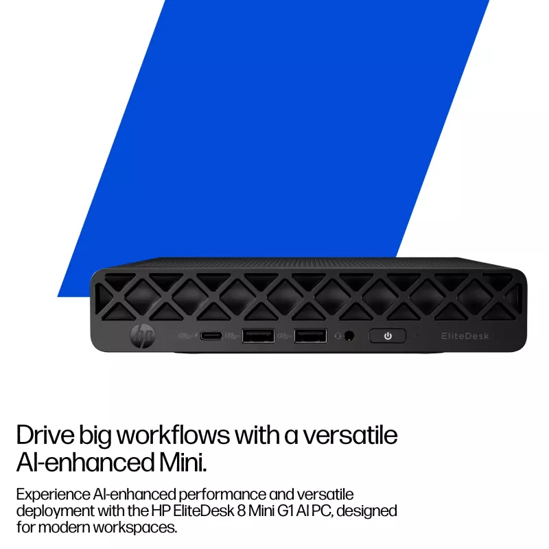 Mini-arvuti HP EliteDesk 8 Mini G1i AI — Intel Core Ultra 7 265T, 16 GB DDR5, 1 TB SSD, Windows 11 Pro, must