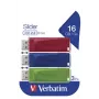 Verbatim Slider – USB-mälupulk – 3x16 GB – sinine/punane/roheline, 16 GB, USB tüüp-A, 2.0, liuguriga, 8 g, sinine, punane, roheline