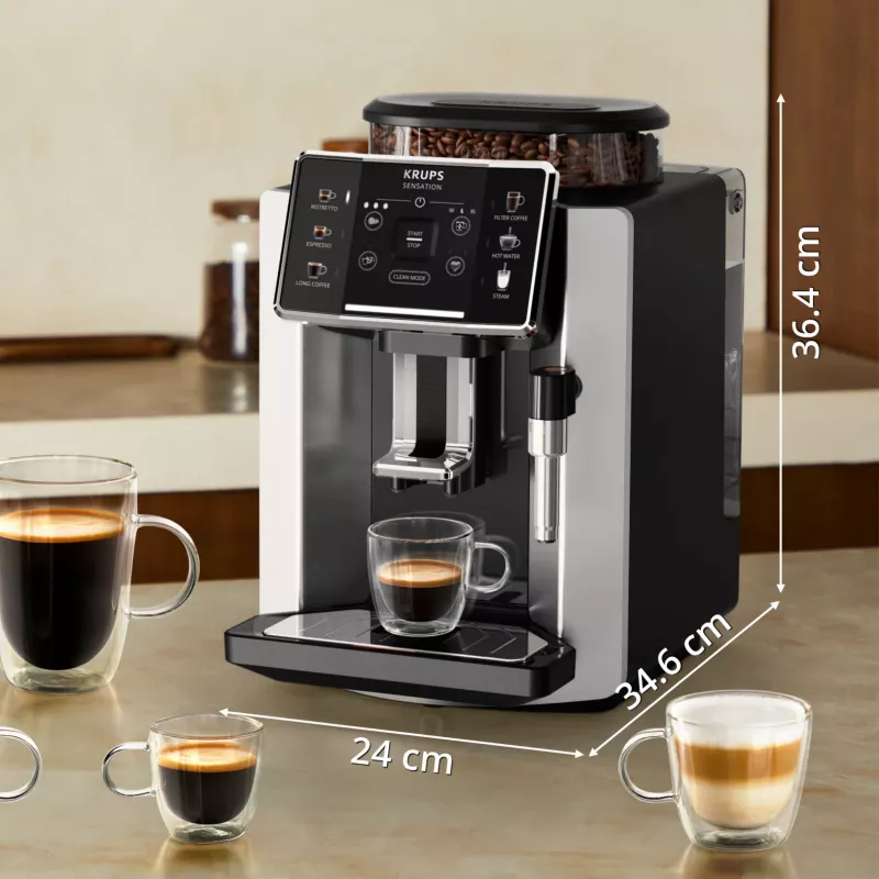 Espressomasin KRUPS Sensation EA910E — täisautomaatne, 1,7 l veepaak, sisseehitatud veskiga, 2 tila, 1450 W