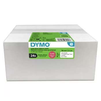 Dymo 2223589 sildirullid — valged paberist sildid 5,4 × 2,5 cm, 500 silti/rull, 12000 silti/pakk, FSC