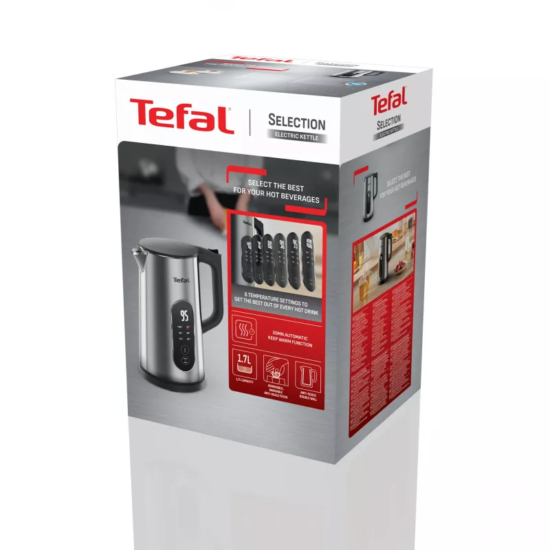 Tefal Selection KI871DE0 elektriline veekeetja 1,7 l 1500 W Must, Roostevaba teras
